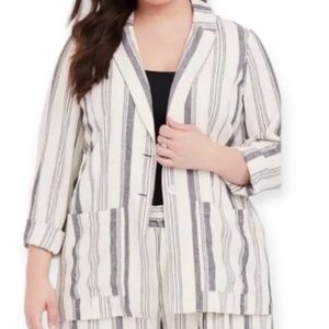 Torrid Stripped Lightweight Linen Blend Long Sleeve Blazer Women's Size 1
